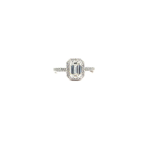 14 Karat white gold emerald cut lab grown diamond engagement ring with 1.50 carat center and 1.75 TCW 888-00026