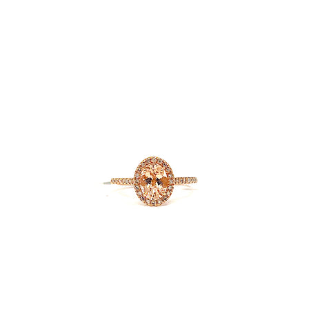 14 KARAT ROSE GOLD OVAL MARGANITE RING WITH A HALO OF DIAMONDS 110-00444