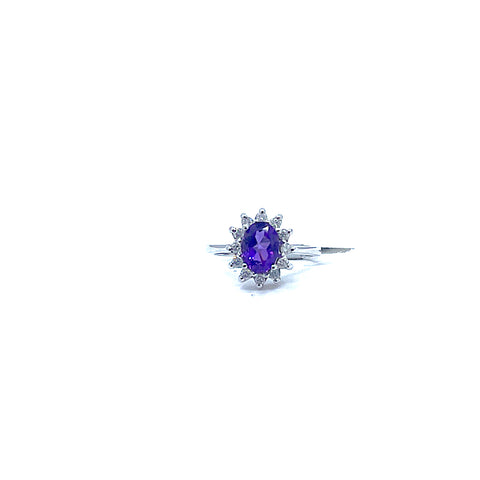 14 KARAT WHITE GOLD OVAL AMETHYST RING WITH .3O CARATS 200-00300