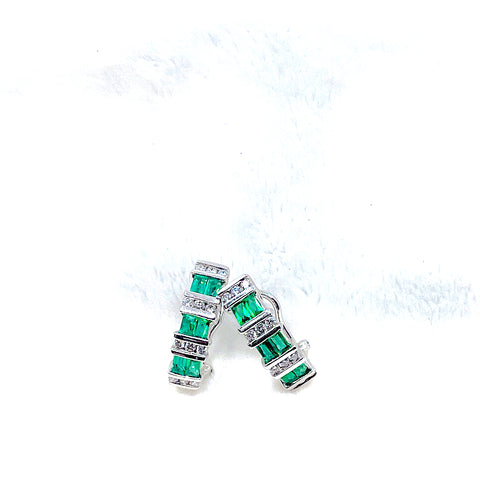 14 Karat white gold earrings with emeralds and diamonds 210-00008