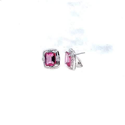 14 Karat white gold earrings with 7.56 pink topaz and .03 carats of diamond earrings 210-00036