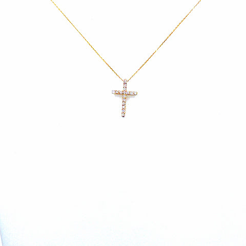 14 Karat yellow gold diamond cross necklace with 0.50 carats