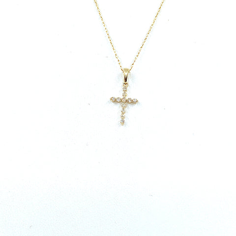 14 Karat Yellow gold dimaond cross necklace with .10 carats 160-00231