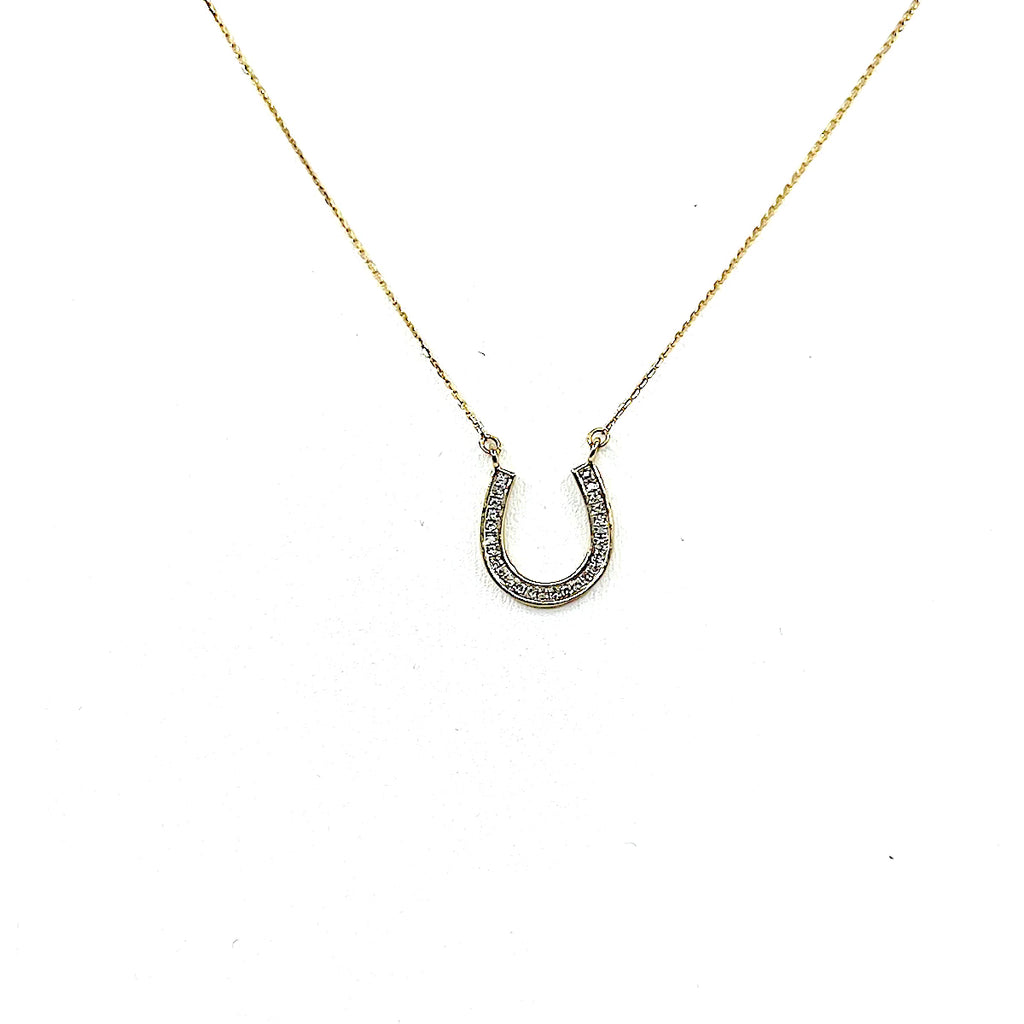 Diamond horseshoe necklace yellow gold Clearance