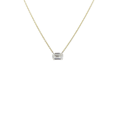 14 KARAT YELLOW GOLD FLOATING LABORATORY GROWN EMERALD CUT DIAMOND PENDANT 2.0 CARAT E/F VS2 1799.95