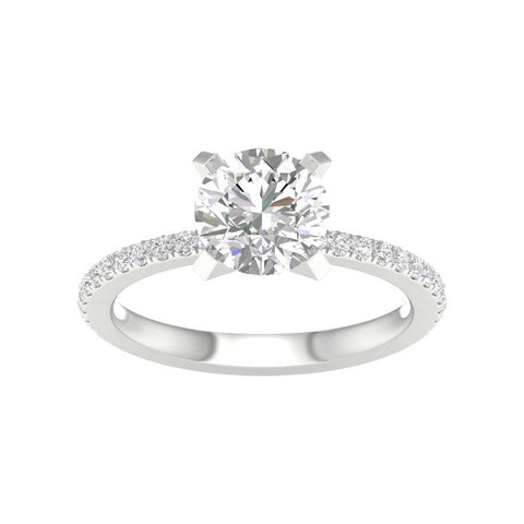 14 Karat white gold 2.0 carat round GH/VS lab grown diamond engagement ring with .25 carats on the band 888-00054