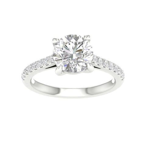 14 Karat White gold 2 carat GH/VS round lab grown diamond and .25 carats on the band engagement ring 888-00057