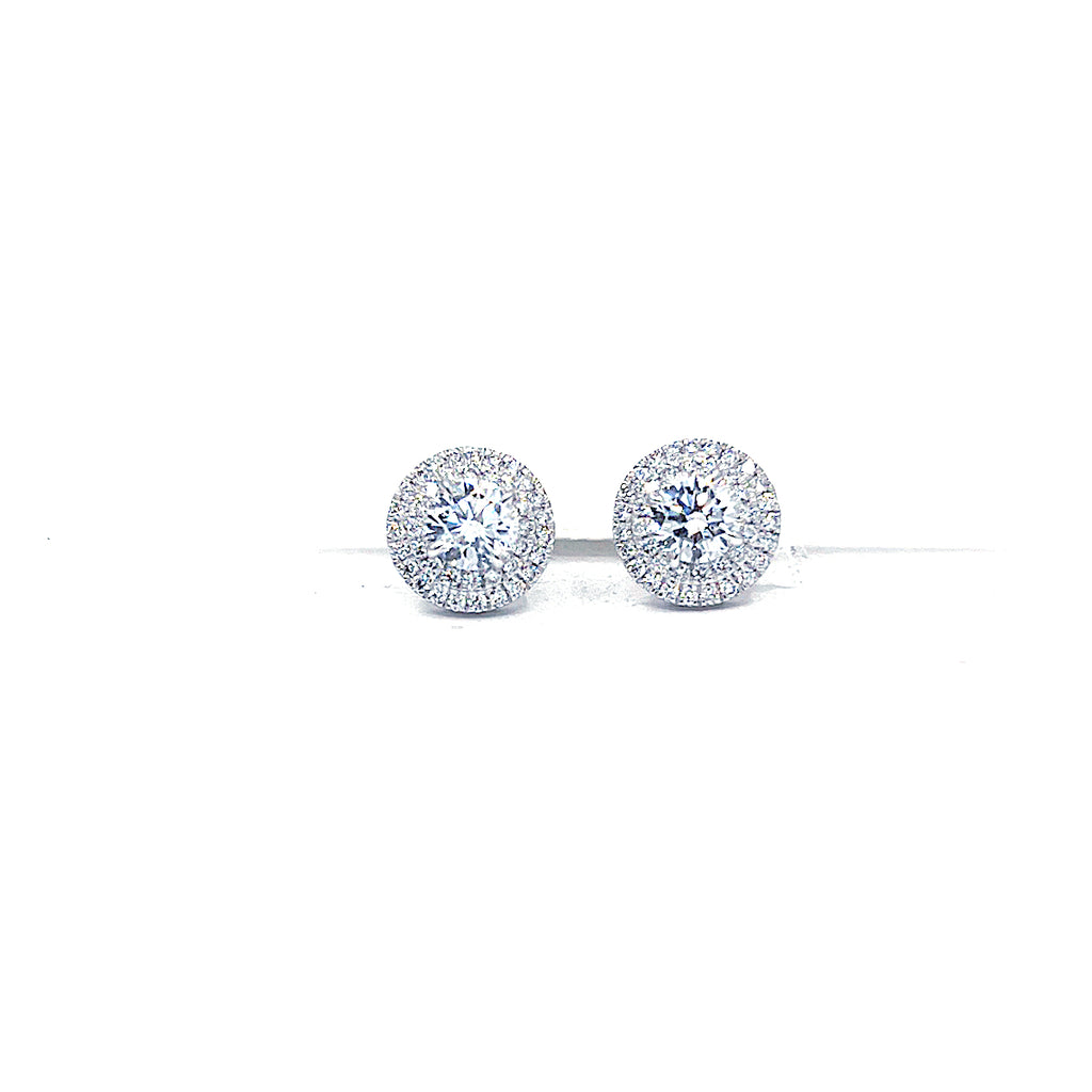 14 Karat white gold lab grown diamond halo style round earrings 2.0 carats 888-00009