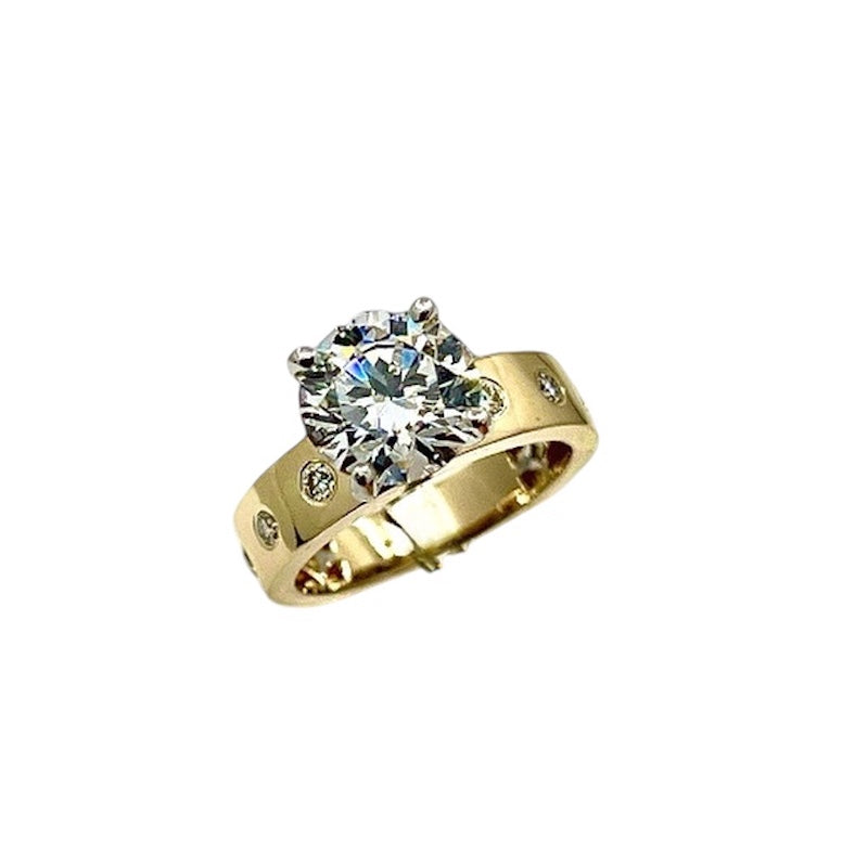 14 Karat Yellow Gold 3.02 Carat VS2/F round Lab Grown diamond Engagewment Ring 444-00090