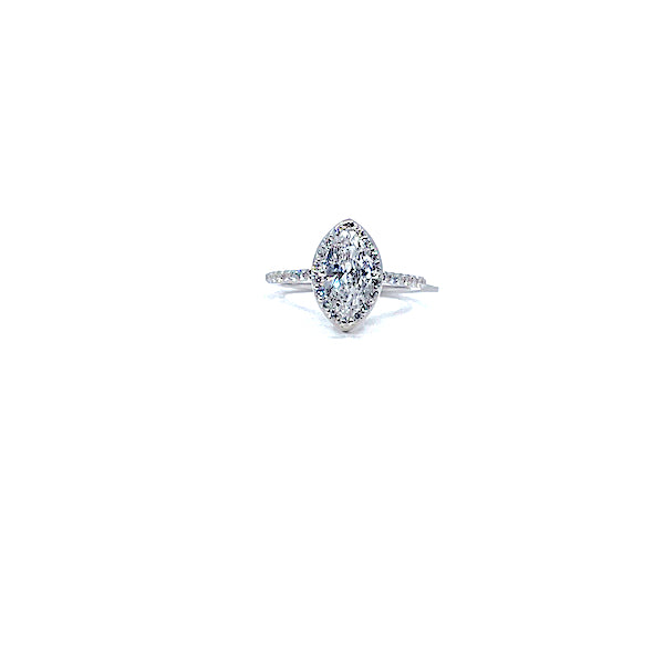 14 Karat White gold marquise halo engagement ring with 1.50 carat SI2/f and 1.95 tcw 100-00416