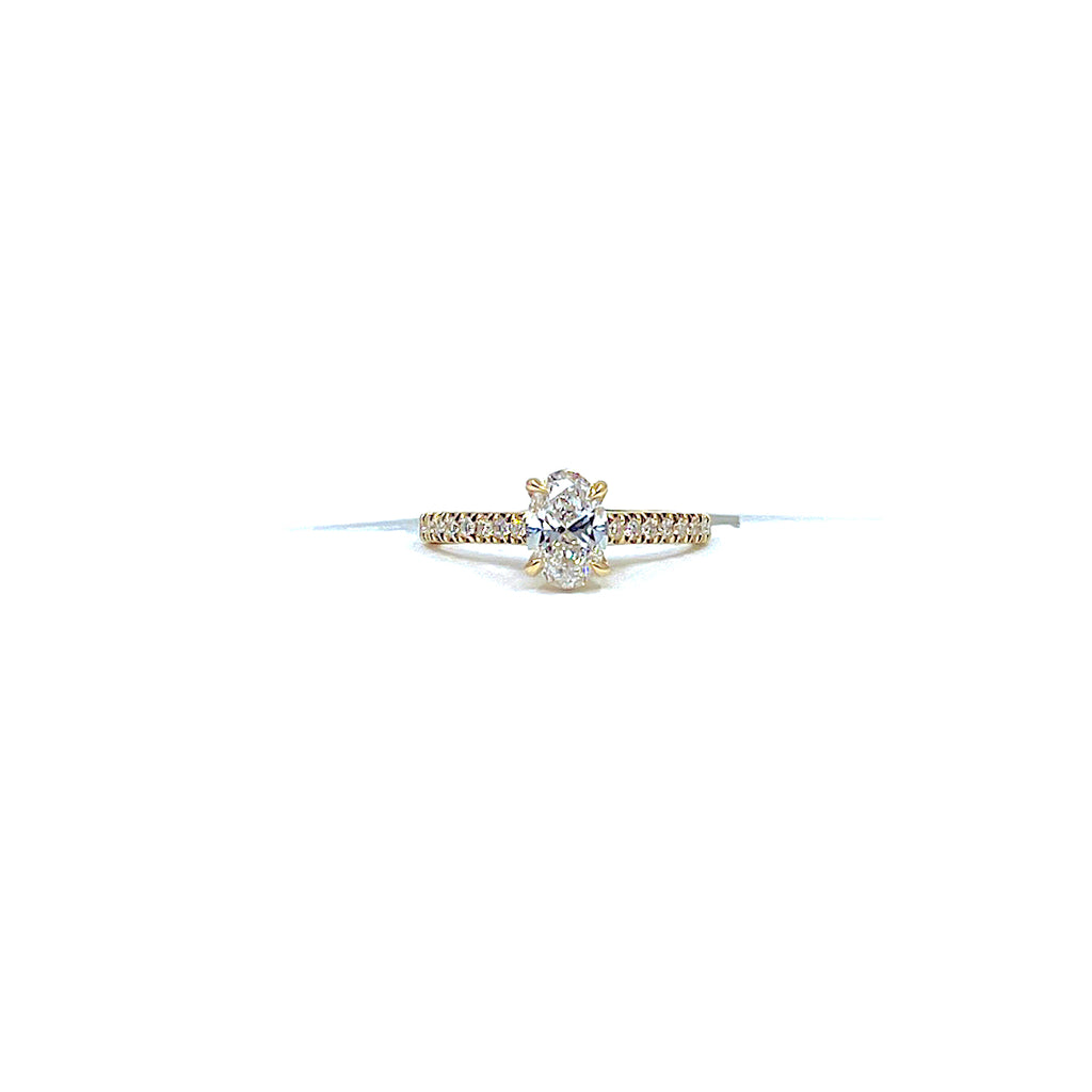 14 Karat yellow gold oval engagement ring with 1.0 carat VS/GH lab grown oval diamond and 1.25 ctw 888-00013