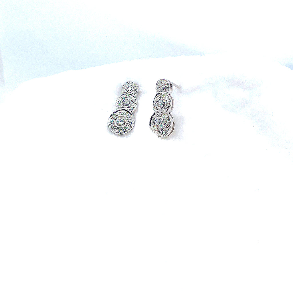 14 Karat white gold 3 stone halo diamond earrings with 1.00 carats 150-00240