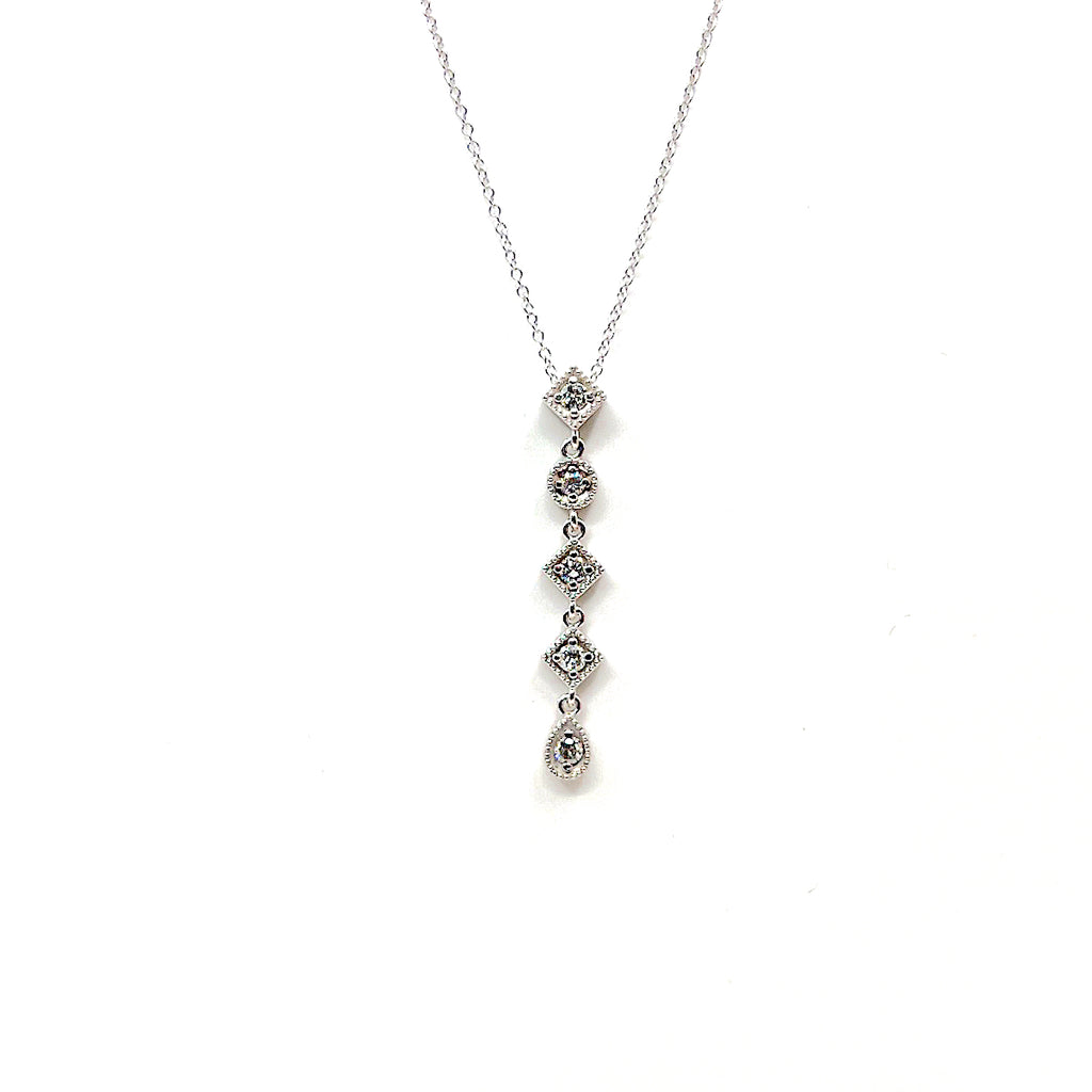 14 Karat white gold antique diamond dangle necklace with 0.80 carats 185-00017