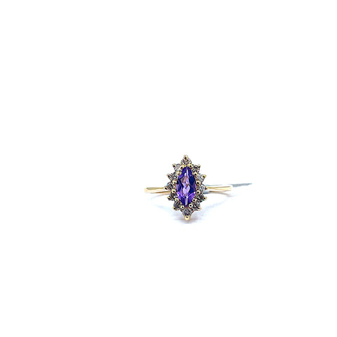 14 KARAT YELLOW GOLD MARQUISE SHAPED AMETHYST RING WITH .33 CARATS OF DIAMONDS 200-00083