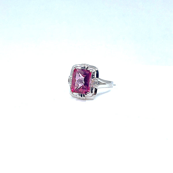 14 Karat white gold ring with pink topaz 200-00294