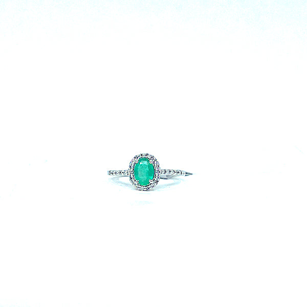 10 Karat white gold oval emerald with a halo of diamonds 200-00392