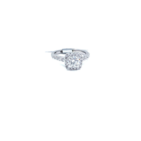 14 Karat ewhite gold princess cut halo engagement ring with .55 carat SI1/I center and 1.00 tcw 950-02462