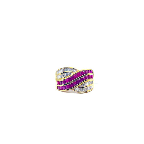 18 KARAT GOLD WIDE DIAMOND AND RUBY BAND 950-01766