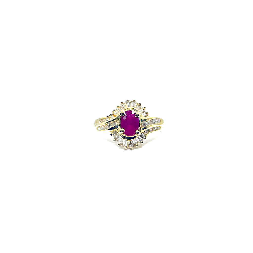 14 KARAT YELLOW GOLD OVAL RUBY RING WITH DIAMONDS 950-01975