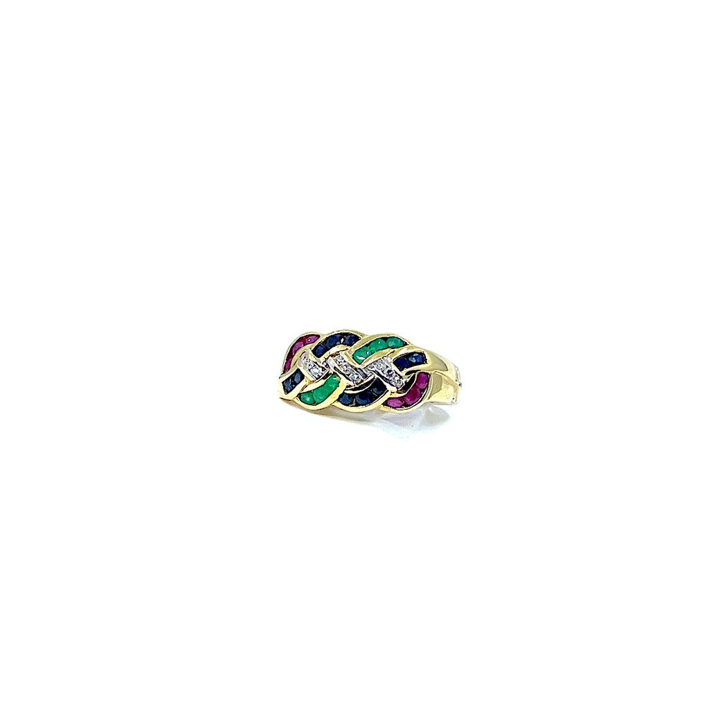 14 Karat Yellow gold band with diamonds, sapphires,ruby and emeralds 950-00251